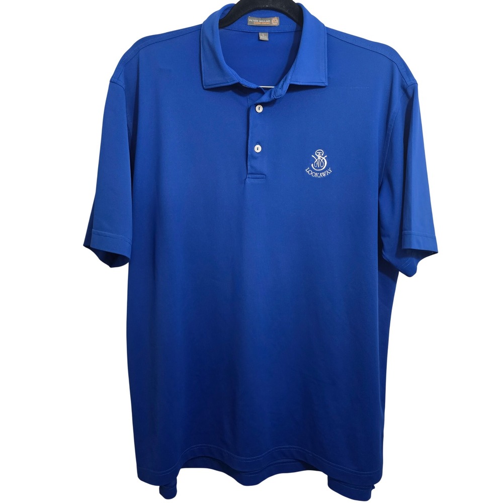 Peter‎ Millar Summer Comfort Mens Blue Lookaway Logo Golf Polo Shirt size Large